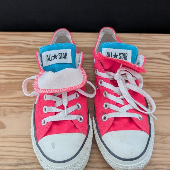 Neon Pink Low Top Chucks with Double Tongue - Picture 5 of 6